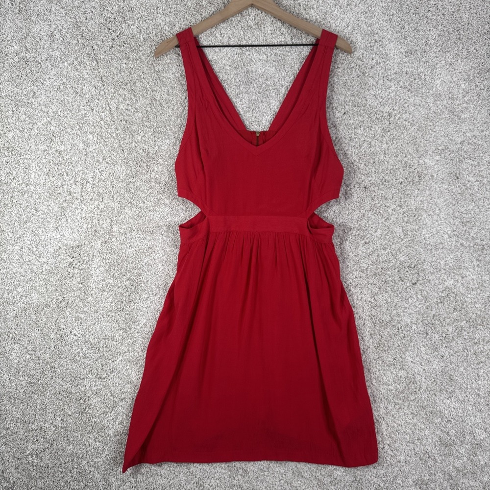 Coincidence & Chance Women's Red Cut Out Sides Casual Sheath Dress Size L